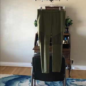 Olive green leggings with faux suede mid thigh